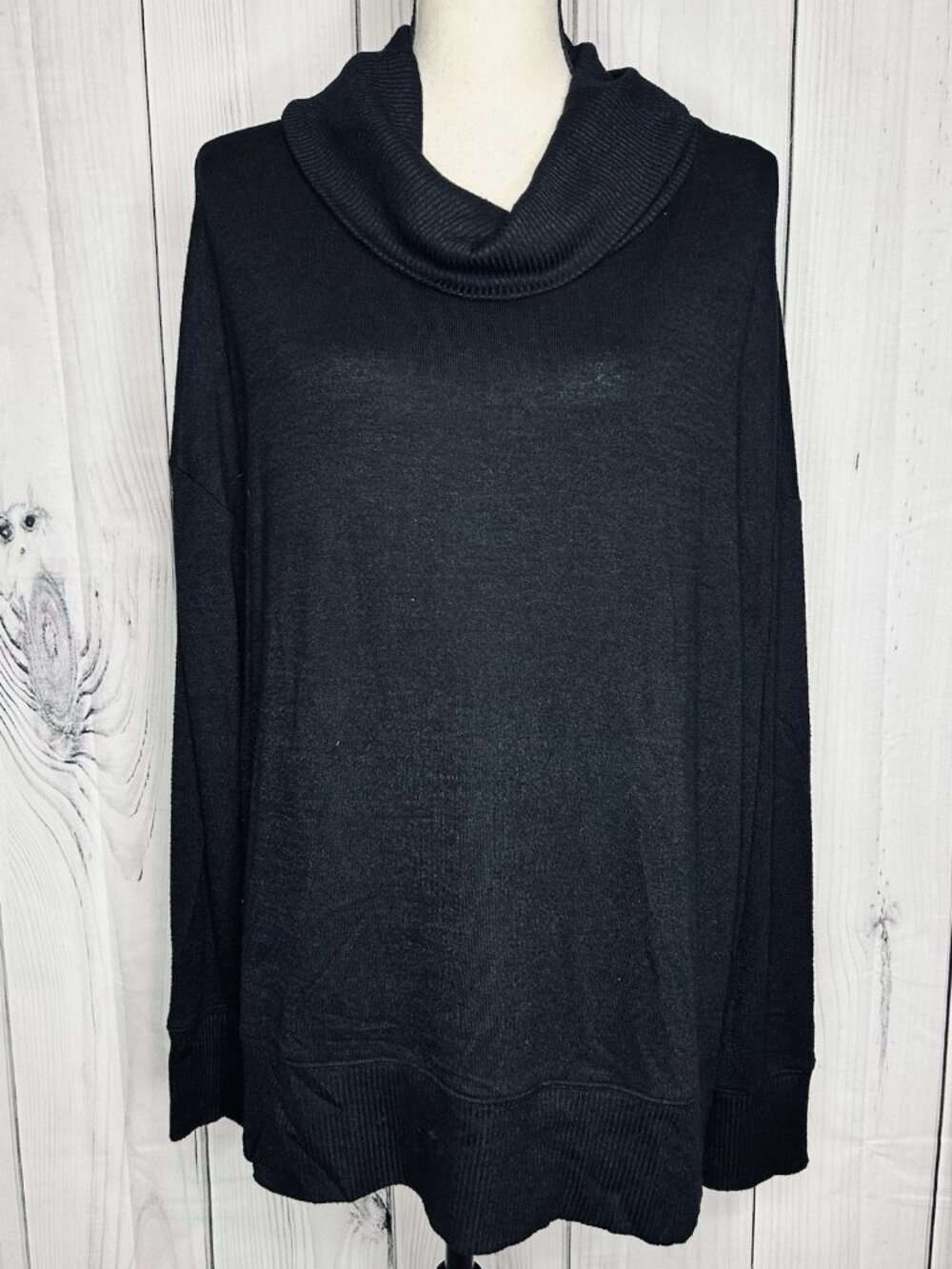 Gap Womens Boxy Knit Cowl Neck Sweater Sz XL Black Stretch Long Sleeve Pullover